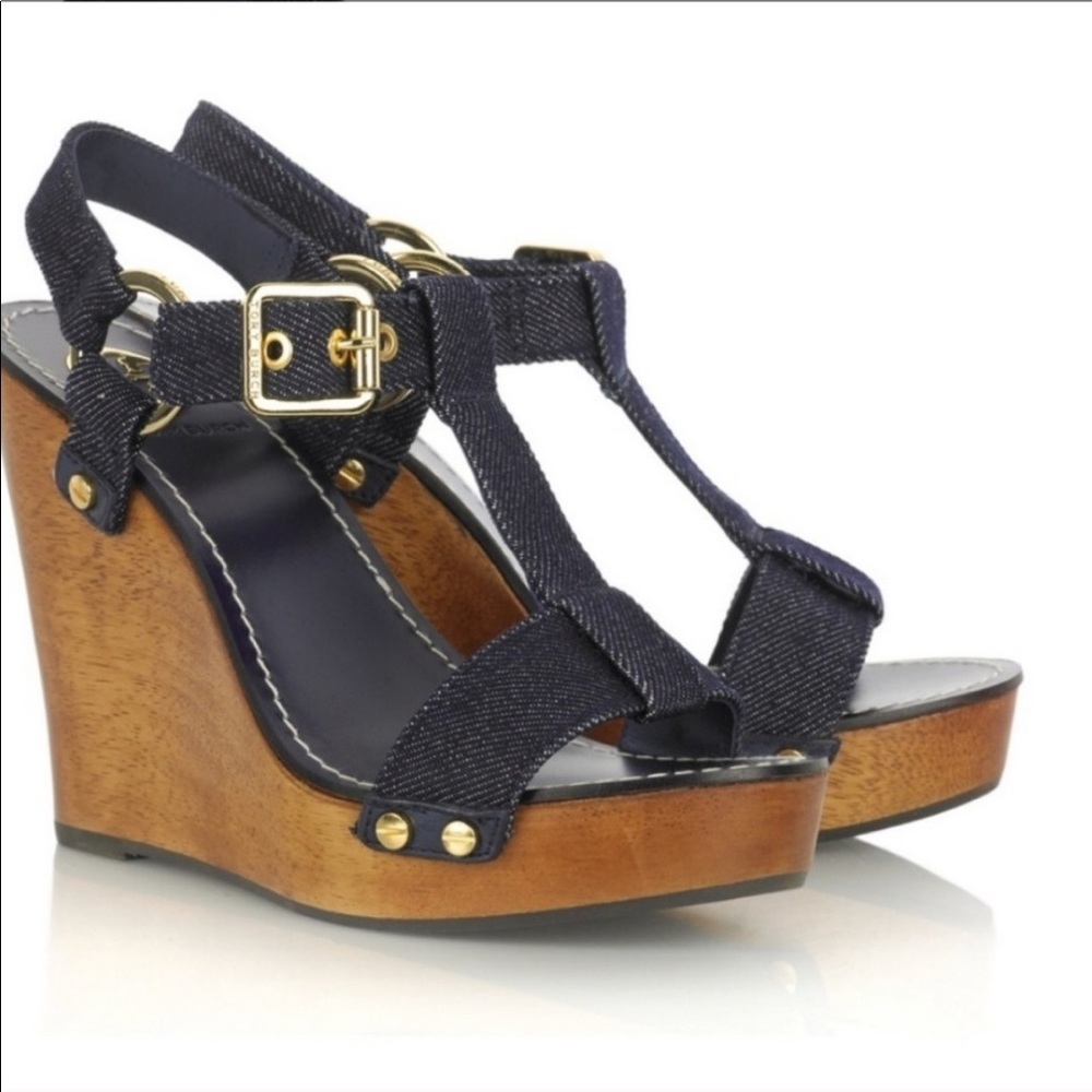 Tory Burch Dark Blue Denim T Strap Sandals